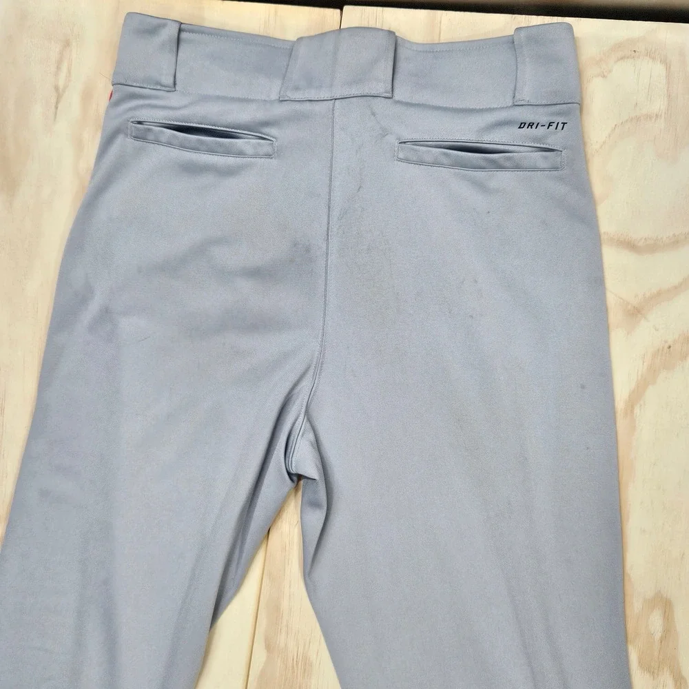 Nike Baseball Dri-FIT Pants Mens Medium Grey Red Side Stripe Straight Leg Piped